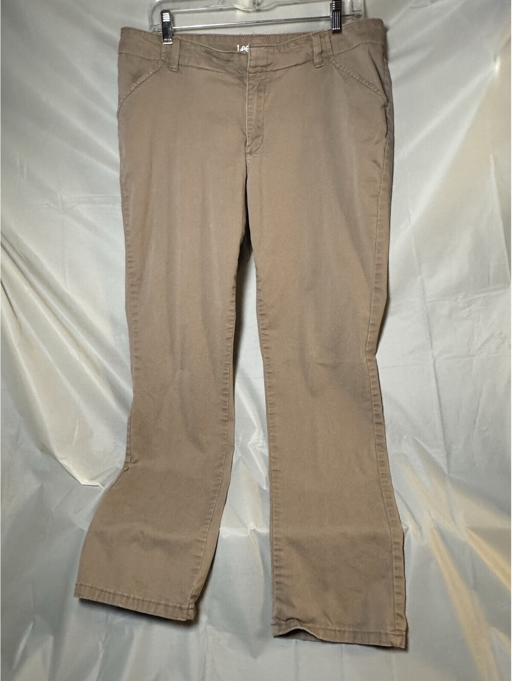 Lee Essential Chino Pants Womens Size 14 Khaki Tan Straight Leg Stretch 4636812